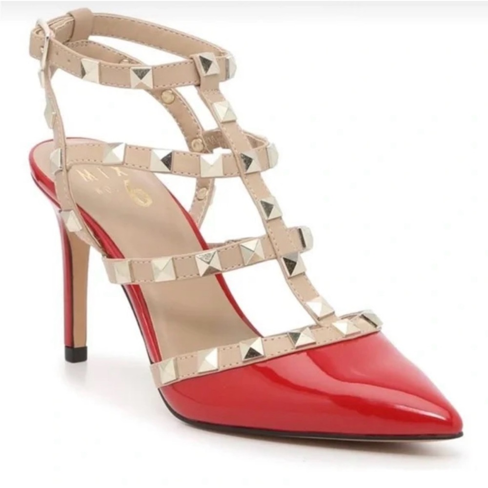 Mix No. 6 Red and Gold Studded Heels 👠 size 8 NWOT